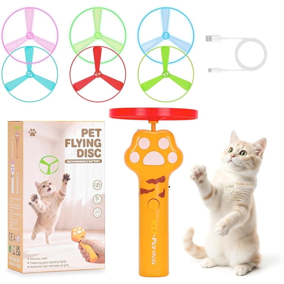 Cat Fetch Toy, Rechargeable Flying Disc Launcher with 6 Flying Discs, Cat Interactive Hunting Toys for Outdoor Indoor(wwx)