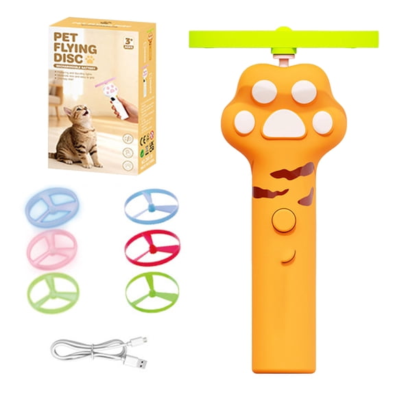 Cat Fetch Toy, Rechargeable Flying Disc Launcher with 6 Flying Discs, Cat Interactive Hunting Toys for Outdoor & Indoor