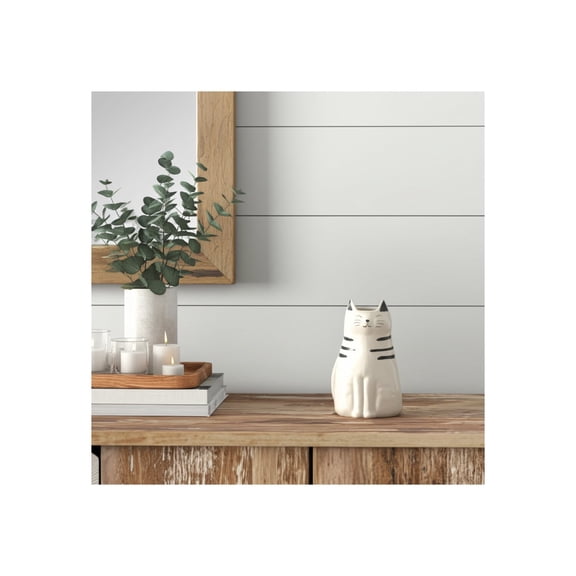 Cat Figurine Decorative Vase - Ceramic Ceramic - Contemporary Home & Office Accent for Bedroom & Living Room - 7" White