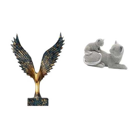 Cat Figurine Wing Statue Ornament Resin Material Modern Home Office Living Room Tabletop Decor