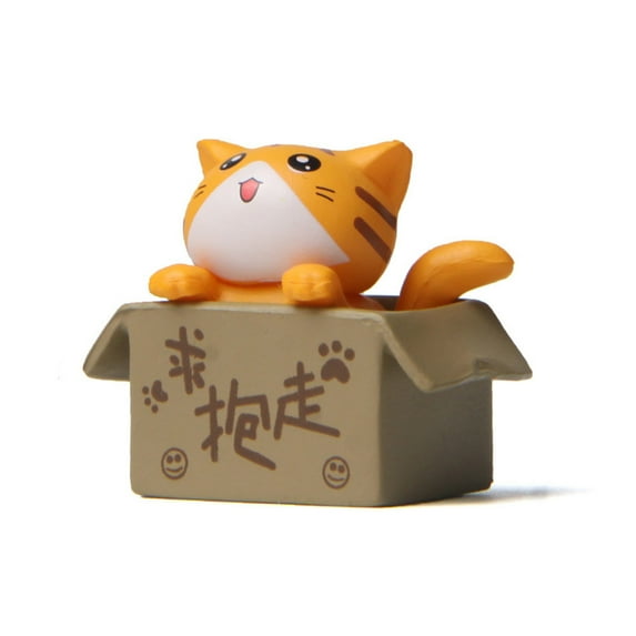 Cat Figurines Exquisite Lovely Gardening Doll Solid Model Creative Micro Landscape Cardboard Box Cat Mini 3D Cartoon Animal Models Desktop Ornaments