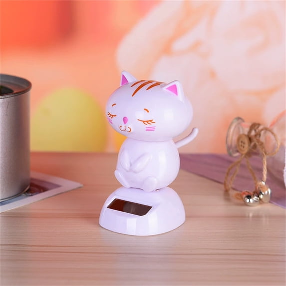 Cat Figurines Solar Powered Dancing Solar Shaking Head Kitten Toy Dashboard Ornament for Car Vehicle Home Office Window Decoration