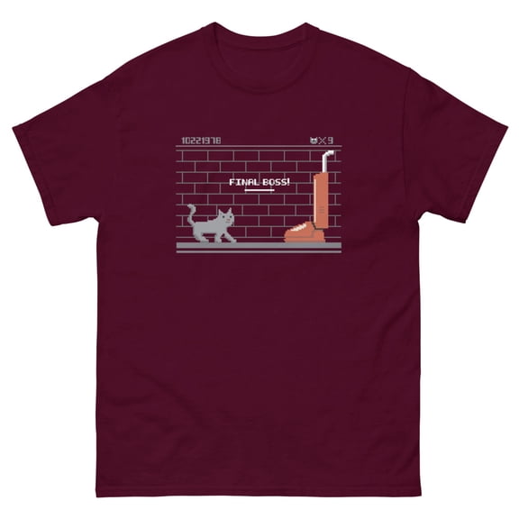 Cat Final Boss T-Shirt (Maroon, S)