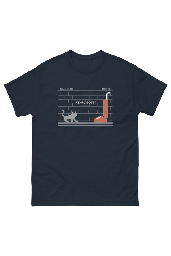 Cat Final Boss T-Shirt (Navy, S)