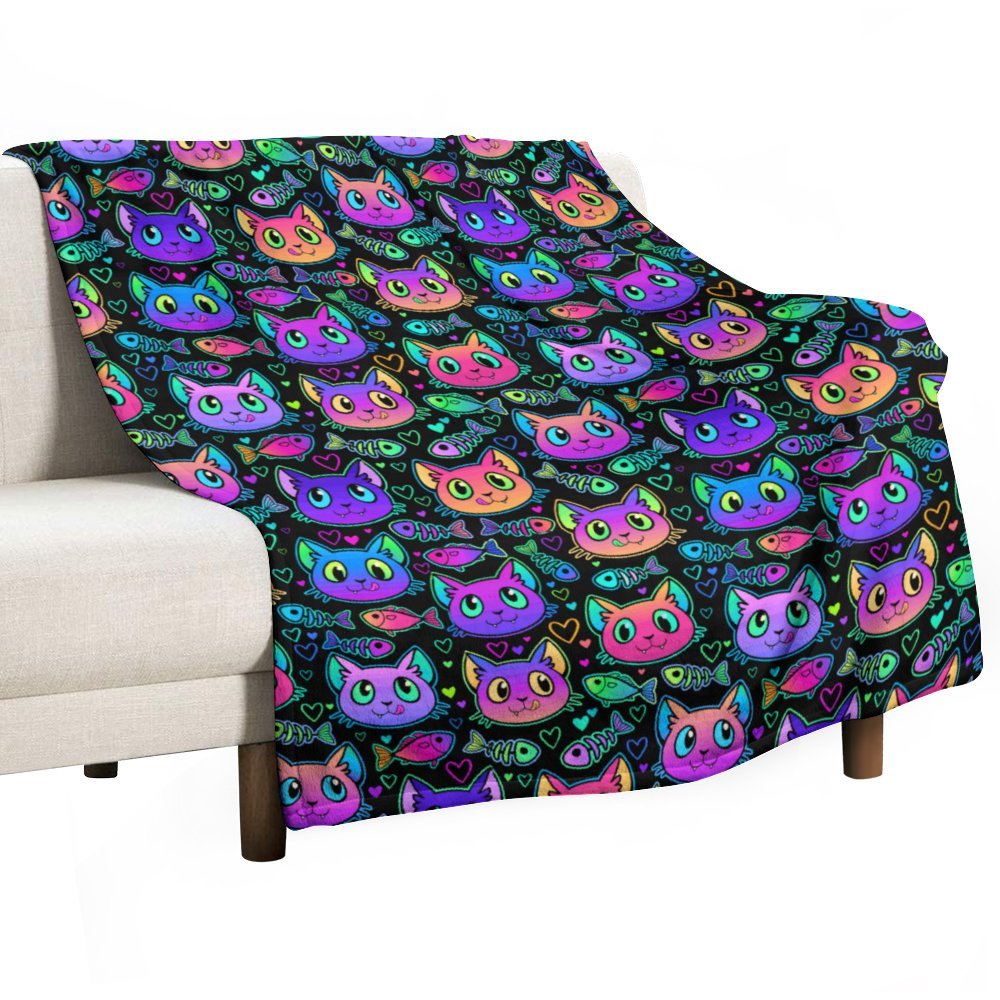 Cat Fish Blanket, Gift Throw Blanket for Sofa Couch Chair Bed Office