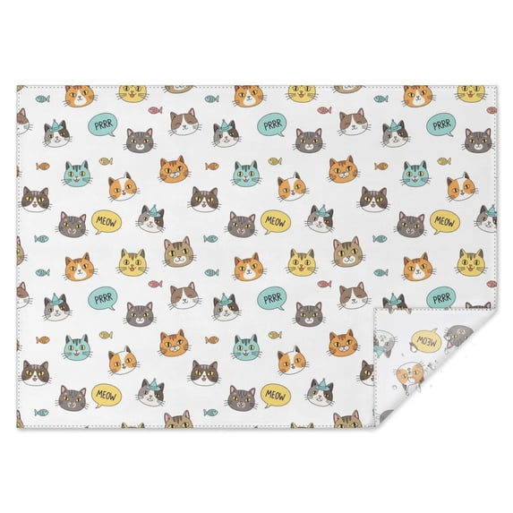 Cat and Fish White Pattern Waterproof Tablecloth, Rectangular ...