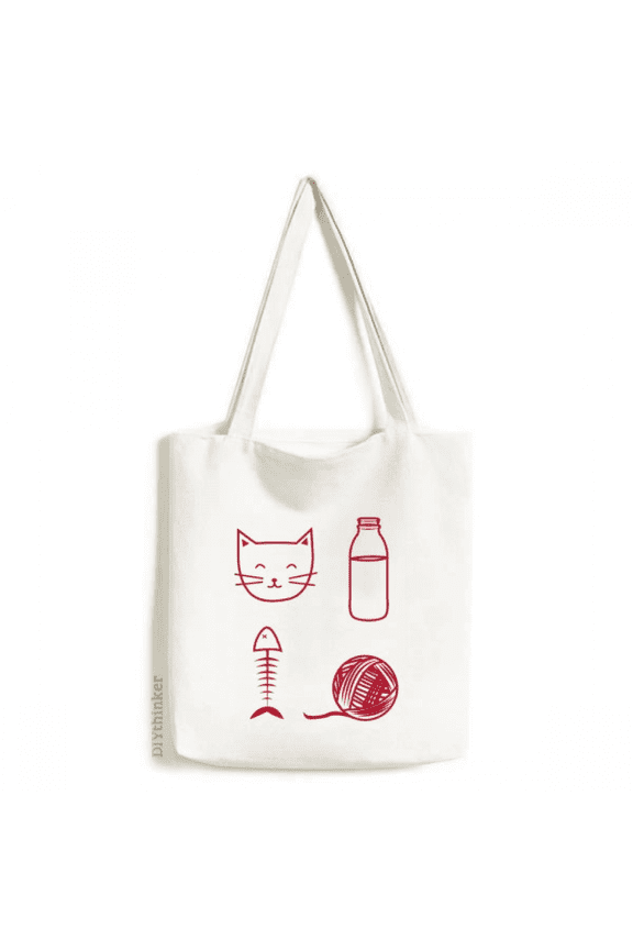 Cat Fish Wool Ball Bottle Tote Canvas Bag Shopping Satchel Casual Handbag