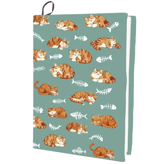 Cat Fish bone Book Cover 9.4x15.7 Inch Large Stretchable Elastic Book Cloth Protector Notebook Wrap Suitable for Most Hardcover Books Jackets Classroom Student Teacher Reusable Washable Gifts Cloth
