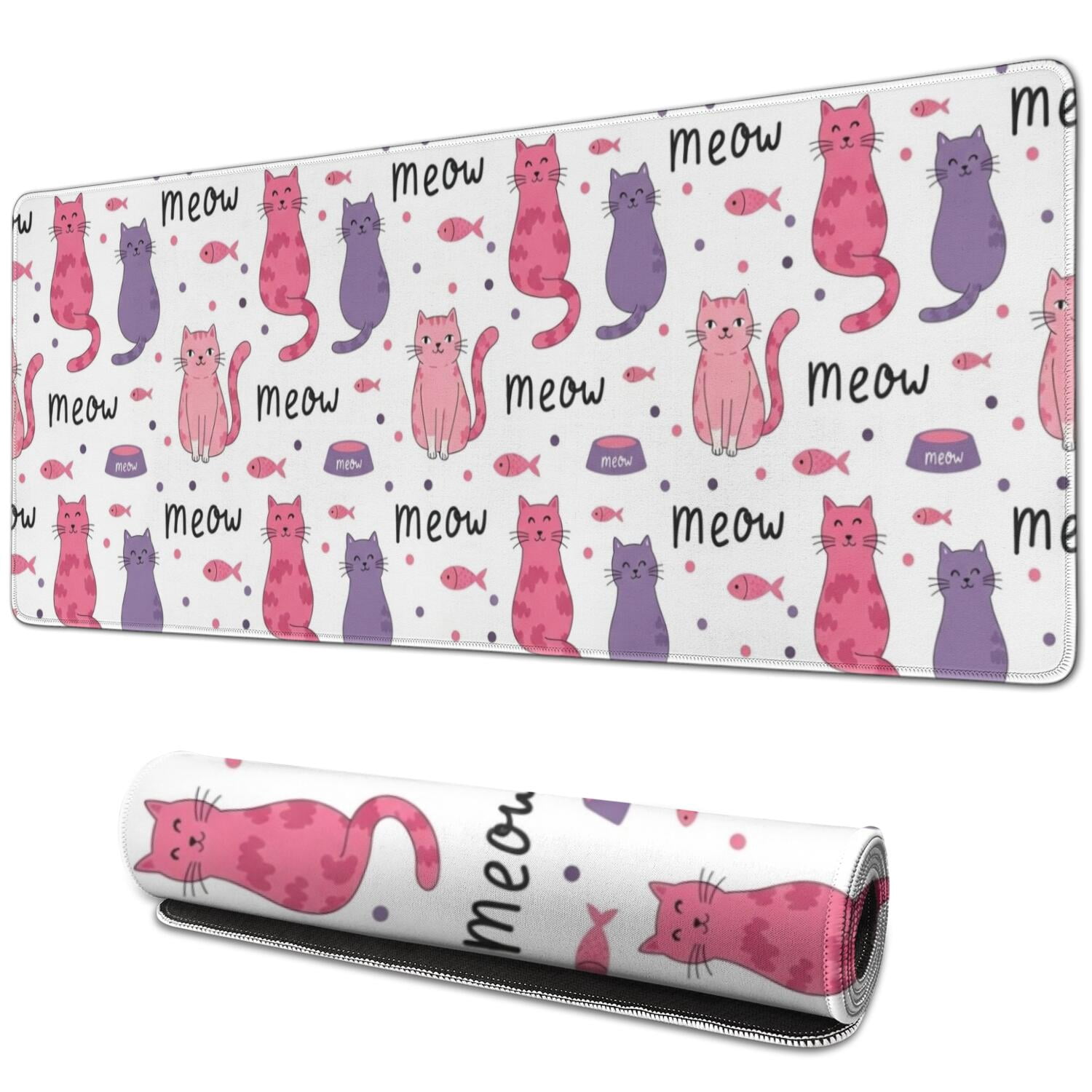 Cat and Fishbone White Pattern Extended Large Mouse Pad, Keyboard Mouse ...