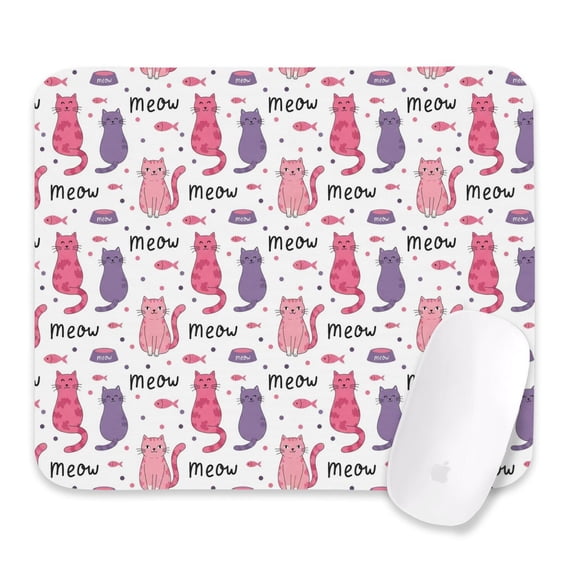 White Control Slips Cat and Fishbone White Pattern Square Mouse Pad, Precision Control Pad ...