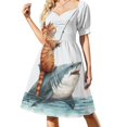 thumbnail image 1 of Cat Fishing on Shark Short Sleeve Dress Clothes Women's Summer Dress Elegant Dress Daily Dresses For Woman, 1 of 9