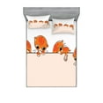 thumbnail image 1 of Cat Fitted Sheet & Pillow Sham Set, Banner with Little Kitties Felines over Jumping the Walls Free Design, Decorative Printed 6 Piece Bedding Decor Set, Queen, Orange Cream White, by Ambesonne, 1 of 3