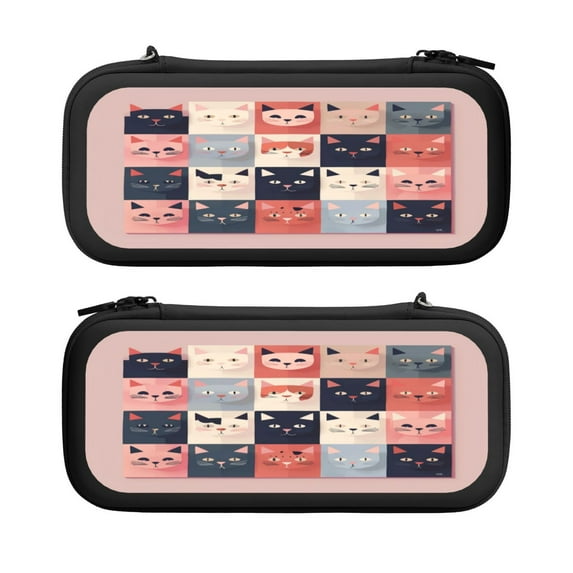 Cat Flat Art, Carrying Case For Nintendo Switch & OLED Version, Eva Pouch Case for Console & Accessories with 10 Game Card Slot & Wristband, Black