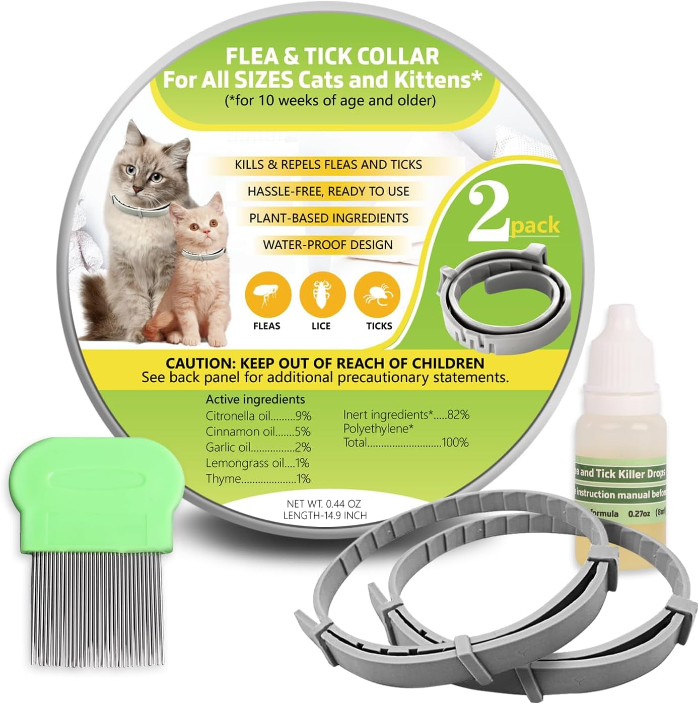 Cat Flea Collar 2 Packs, Flea and Tick Collar for Cats and Kittens with