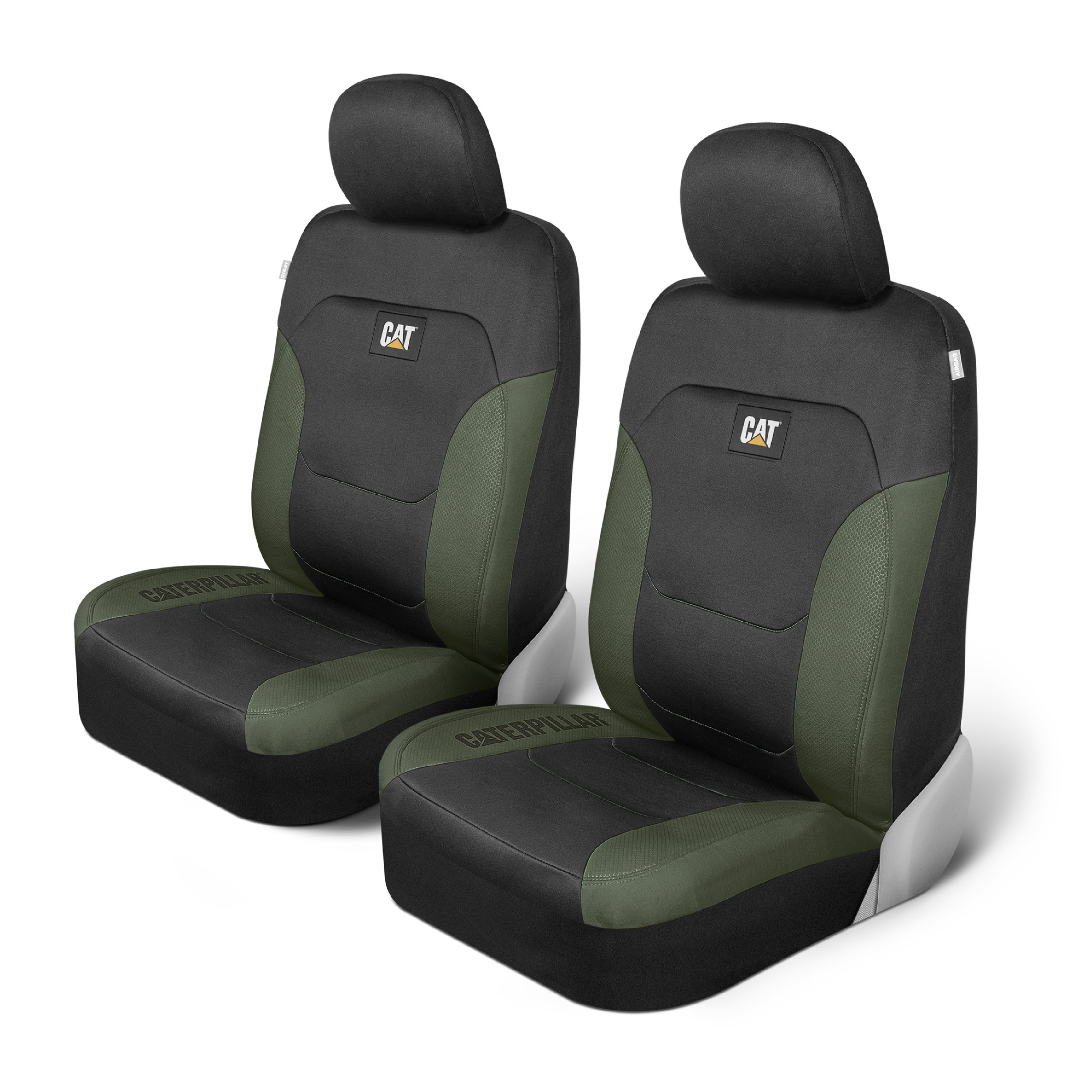 CAT FlexFit Green Black Seat Covers for Cars, Trucks, & SUV - (2) Front Car Seat Cover Front Seat Protectors - Airbag Compatible Seat Covers for SUV Interior Covers & Truck Seat Cover Car Accessories