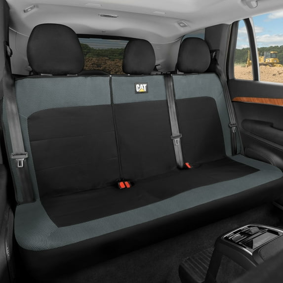 Cat Flexfit Rear Bench Seat Cover for Car Truck SUV, Durable Canvas Mesh Design, 60/40 Split Bench Auto Protector, Charcoal & Black