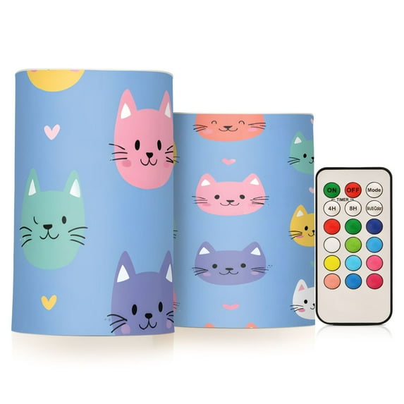 Cat Flickering Flameless Candles Battery Operated with Remote Timer LED Pillar Candles Set of 2