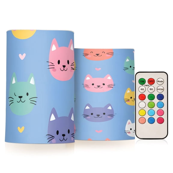 Cat Flickering Flameless Candles Battery Operated with Remote Timer LED Pillar Candles Set of 2