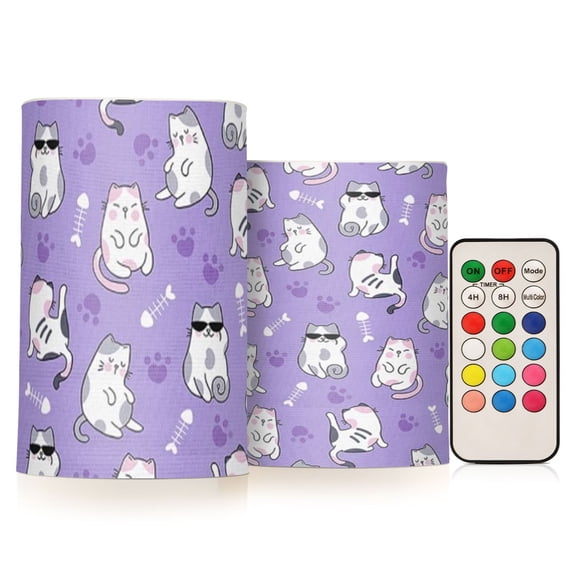 Cat Flickering Flameless Candles Battery Operated with Remote Timer LED Pillar Candles Set of 2