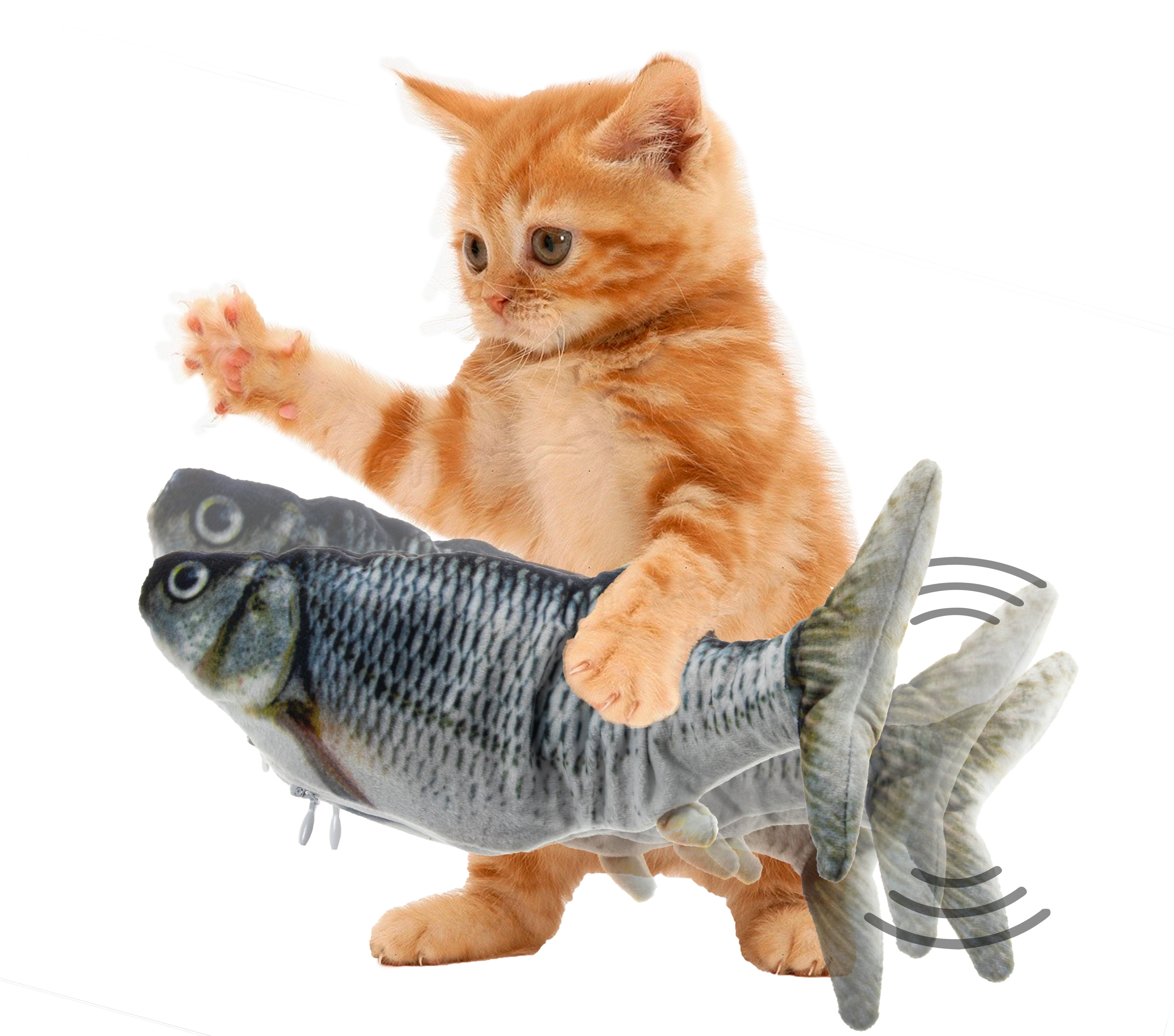 Cat Flipping n Flopping Fish Cat Toy - Realistic Wiggling Interactive  Automatic Motion Activate Motorized Plush Cat Toy - USB w/ Catnip Pouch - 2  Speeds 