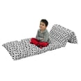 thumbnail image 1 of Cat Floor Pillow Lounger Cover, Cat Silhouette and Animal Tracks Pattern Paws Footprints Kitties Different Poses, Nap Mat Printed Fabric Case for 5 Pillows, 88" x 36", Black and White, by Ambesonne, 1 of 5