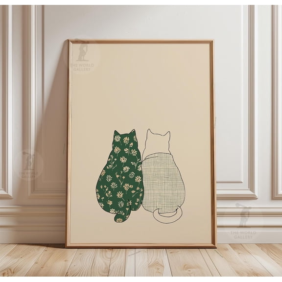Cat Floral Check Minimalist Wall Poster Unframed Paper Print