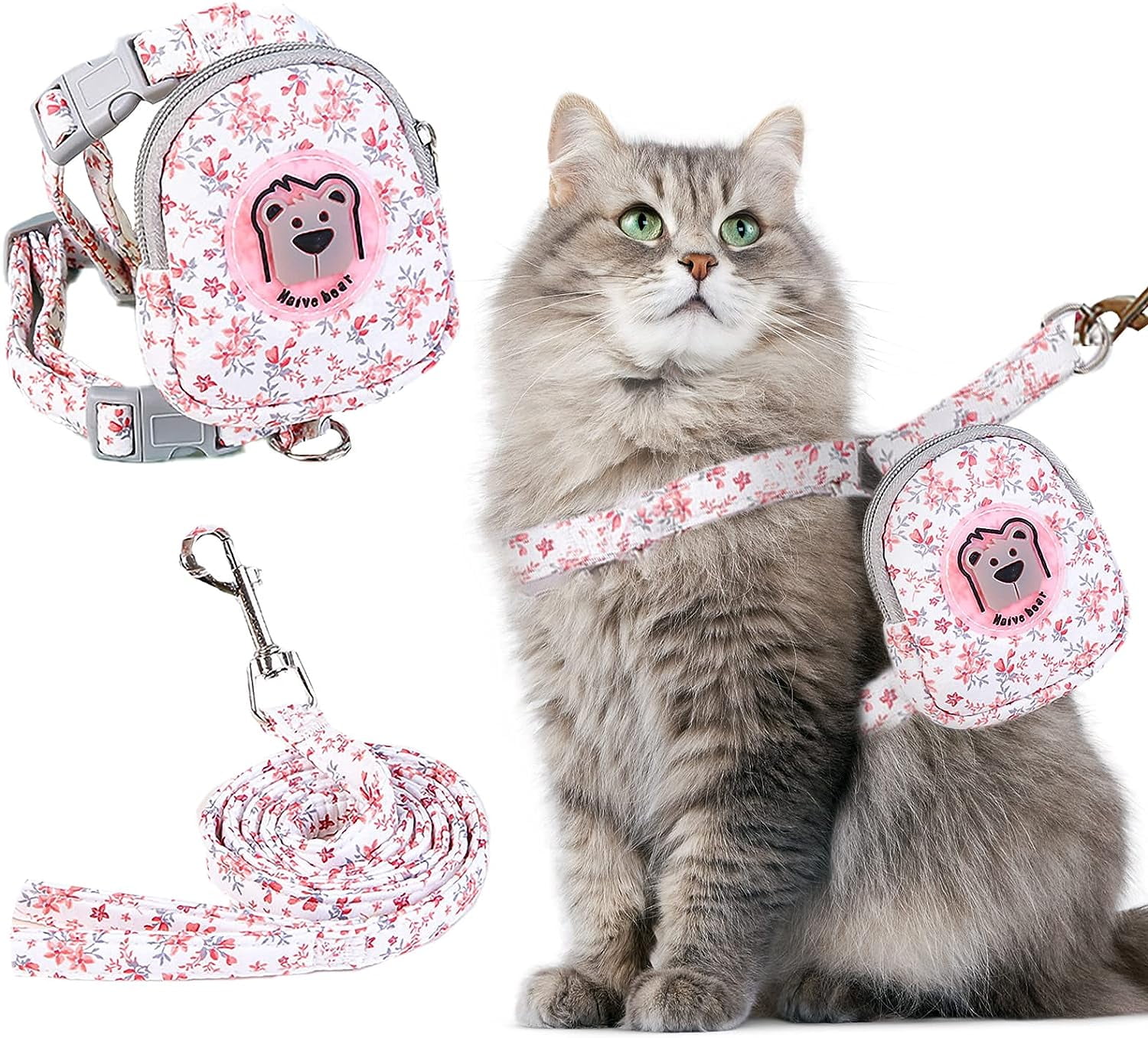 Cat Floral Harness Leash Set Cute Puppy Harness with Reflective Bag ...