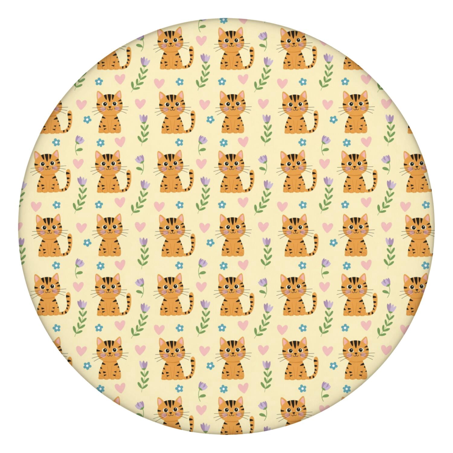 Cat Floral Heart Beige Pattern Round Elastic Tablecloth, 36-44 Inch ...