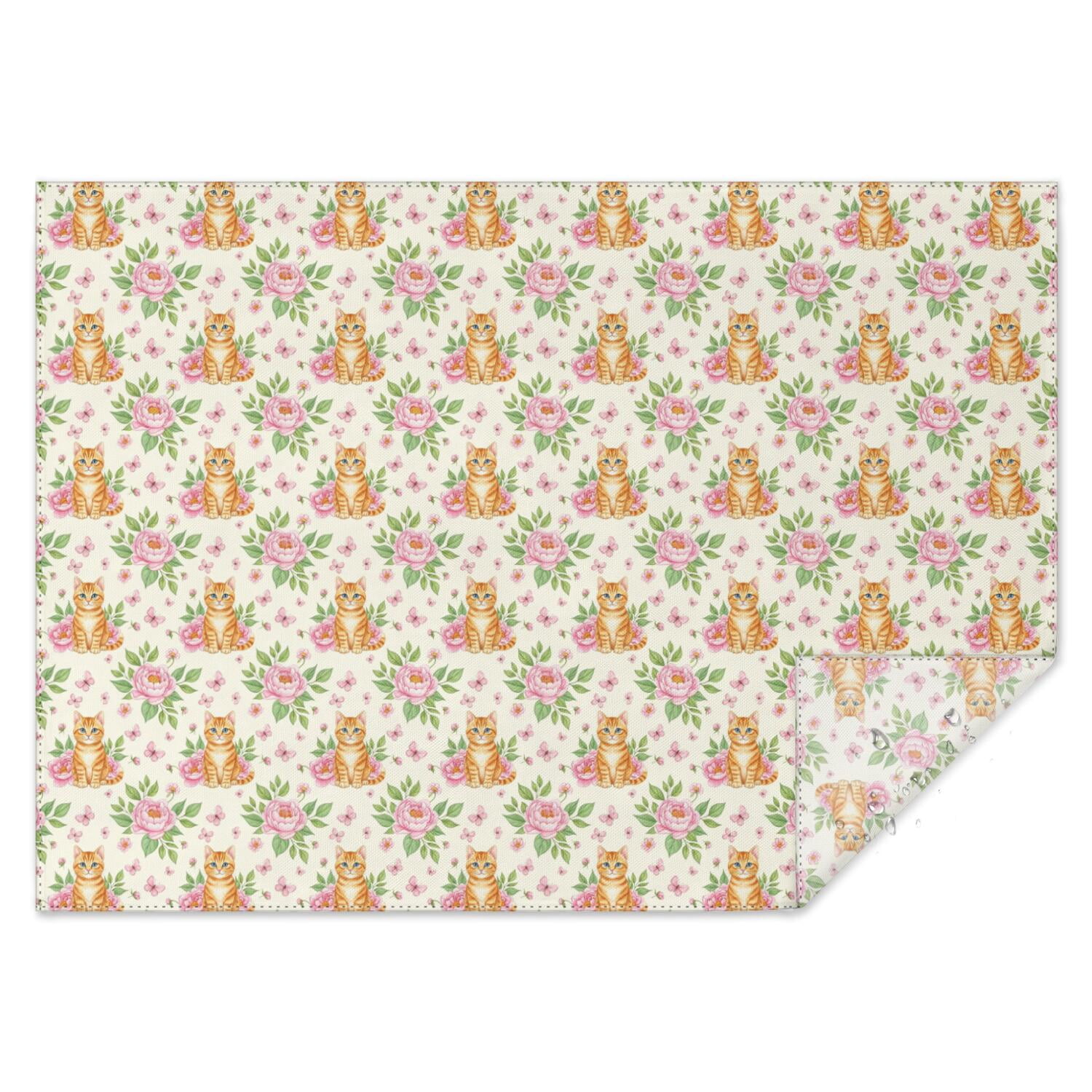 Cat Floral Rose Beige Pattern Rectangular Tablecloth 60x84 Inch ...