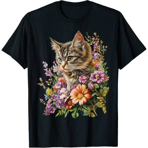 Cat Flower Floral Cute Kitten Graphic Men T-Shirt