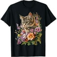 thumbnail image 1 of Cat Flower Floral Cute Kitten Graphic Men Women Kids T-Shirt, 1 of 7