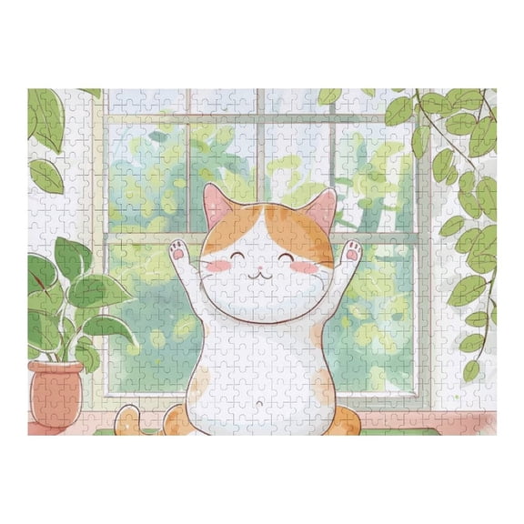 Cat Flower Puzzle - Chubby Cat Doing Yoga by Window500 PCS,Challenging Puzzle Perfect for Game Nights