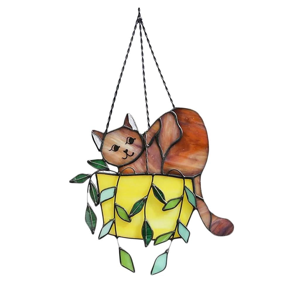 Image showcasing Cat in A Flowerpot Suncatcher for Windows, Cat Suncatcher Hanging ...