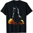 thumbnail image 1 of Cat Flowers Artwork - Cat Motif Animal Cat T-Shirt, 1 of 3