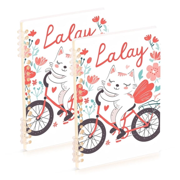 Cat Flowers Bike Ring Binder Notebook Journey Note Diary College Ruled Spiral Notebook Study Loose Leaf Paper A5 60 Pages