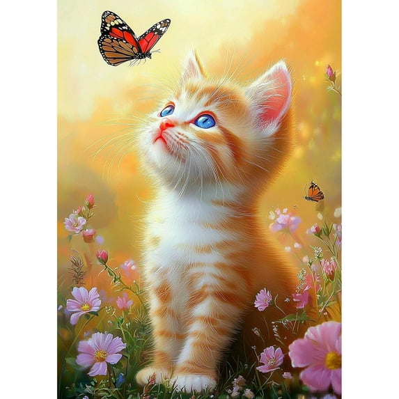 Cat Flowers Diamond Art Kits for Adults, 5D Diamond Painting Kits for Beginners DIY Full Drill Diamonds Painting Pictures, Diamond Gem Art Painting DIY Crafts Kit for Home Wall Decor Gift 12x16inch