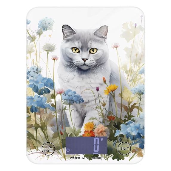 Cat Flowers Leaves Food Scale Digital Kitchen Scale Waterproof Tempered Glass Tare Function 11 lb for Baking Cooking Meal Prep