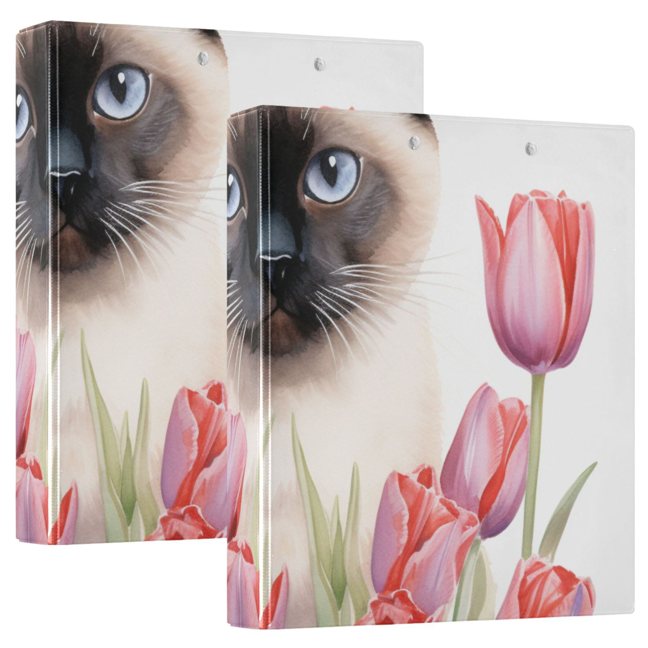 Cat Flowers Leaves Pink 3 Ring Binders 1.5 inch Hardcover File Folders ...