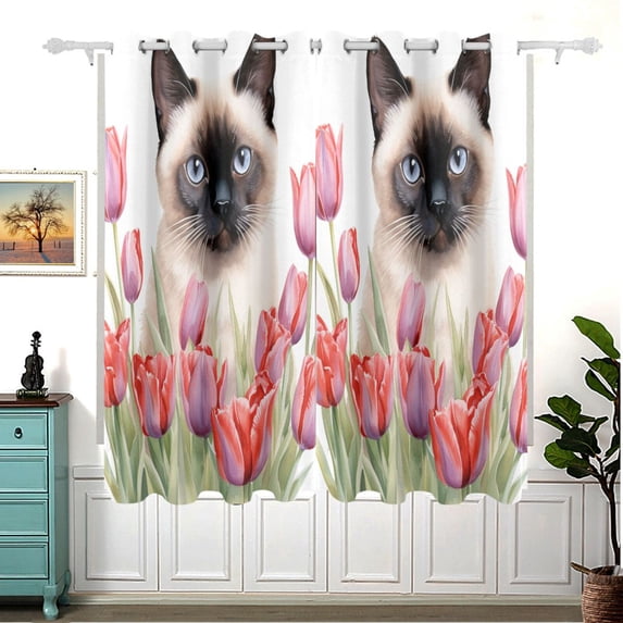 Cat Flowers Leaves Pink Blackout Curtain Panels 63x55in Drapes Privacy Assured for Living room Bedroom Bathroom 2 panels set