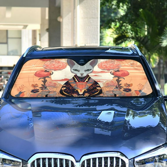 Cat Flowers Sun Orange God Automotive Front Car Windshield Sun Shade Reflector Foldable for Front Fit for Cars Truck SUVs