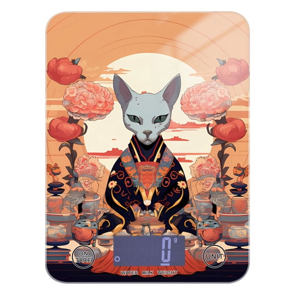 Cat Flowers Sun Orange God Food Scale Digital Kitchen Scale Waterproof Tempered Glass Tare Function 11 lb for Baking Cooking Meal Prep