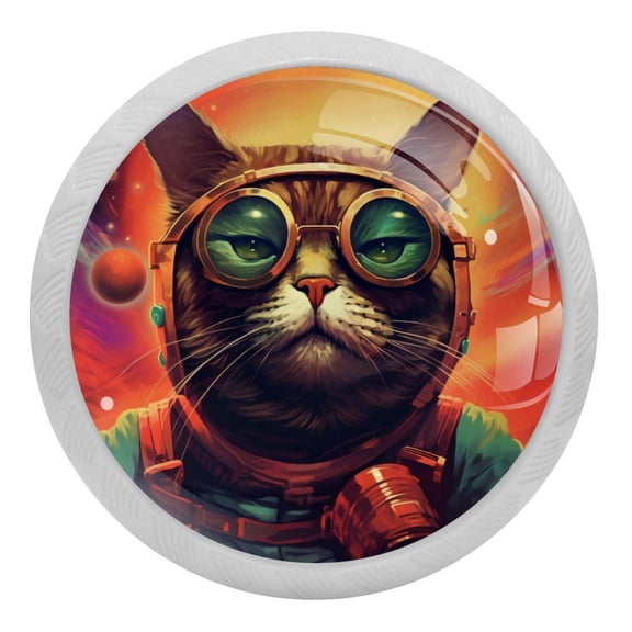 Cat Fluorescent Drawer Pulls with Screws - Round 4-Pack, Glow-in-the-Dark Knobs for Cabinets, Wardrobes, and Dressers - Dresser and Kitchen Hardware