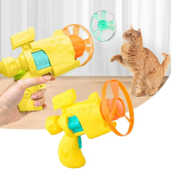 Cat Flying Disc Launcher Toy Set 4.3" x 4.1", Interactive Pet Fetch Gun with 3 Regular and 1 LED Light-Up Disc, Fun Chasing Game for Cats and Dogs