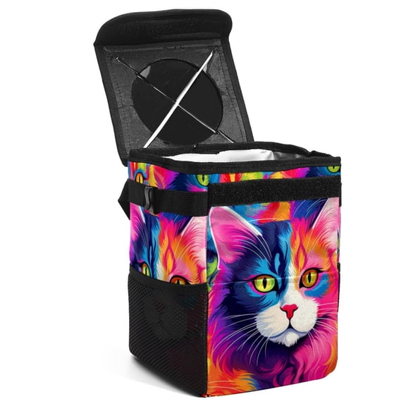 Cat Foldable Car Garbage Can Trash Can for Car, with Lid, Leak-Proof and Hanging Storage Bag