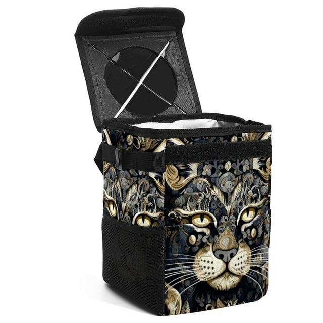 Cat Foldable Car Garbage Can with Lid, Leak-proof, Hanging Storage Bag ...