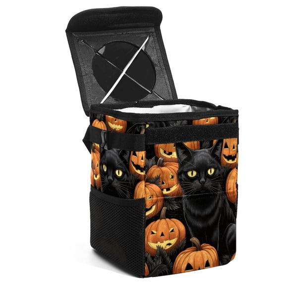 Cat Foldable Car Garbage Can with Lid, Leak-proof Mini Trash Can, Hanging Storage Bag - Trash Can for Car