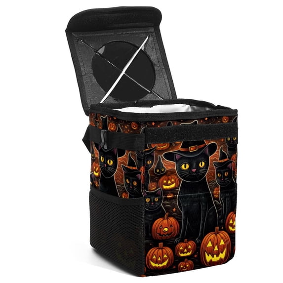 Cat Foldable Car Trash Bin with Lid, Leak-Proof Mini Trash Can, Hanging Storage Bag for Car