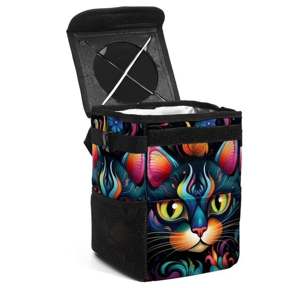 Cat Foldable Car Trash Can with Lid, Leak-Proof Mini Trash Can, Hanging Storage Bag - Car Trash Bin for Clean and Organized Rides