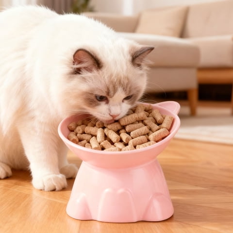 Cat Food Bowl,Cat Dishes For Food And Water,Cats Food Bowl Large Capacity Pet Food Bowl,5IN Elevated Cat Food Bowl,Cat Bowls For Indoor Cats,Plastic Tilted Cat Food Bowls(Pink)