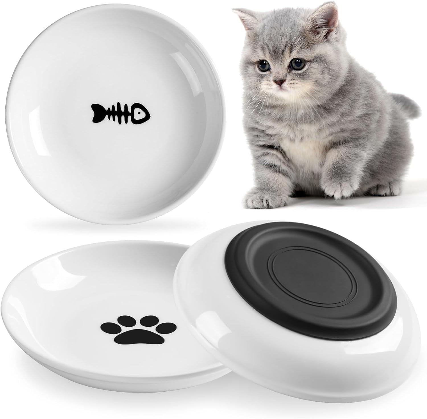 Cat Food Bowl,Healthy Ceramic Cat Bowls for Indoor Cats,Anti Whisker